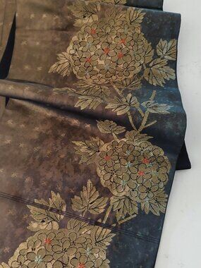Vintage Fukuro Obi Japanese Kimono Belt Gold Bronze Brocade Floral Embroidered